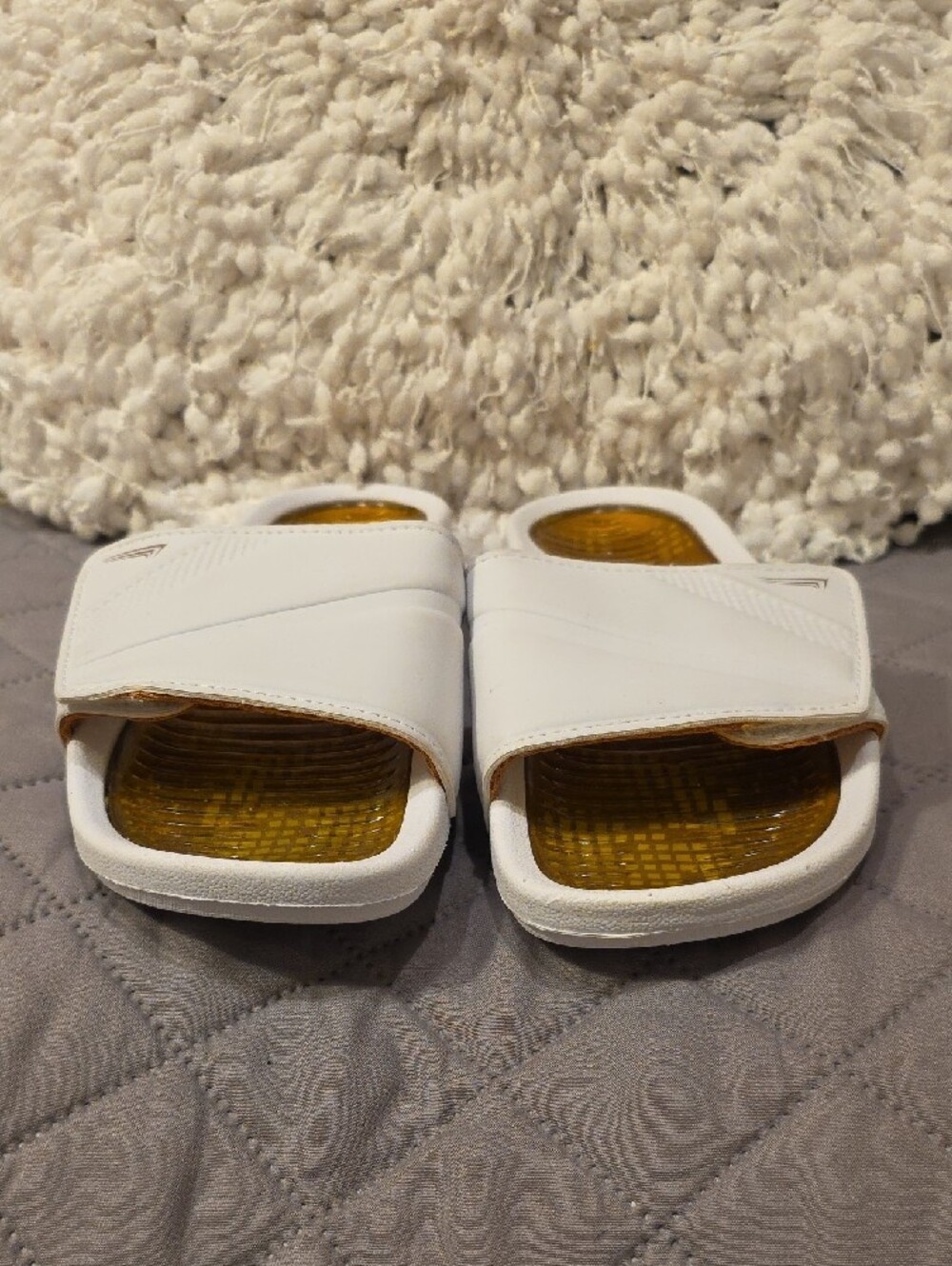 Copper Infused White Slide Sandals with Amber Footbed - Women - Picture 2 of 15